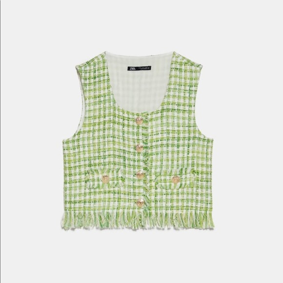 NWT Zara Green & White Tweed Vest Top - Picture 7 of 10